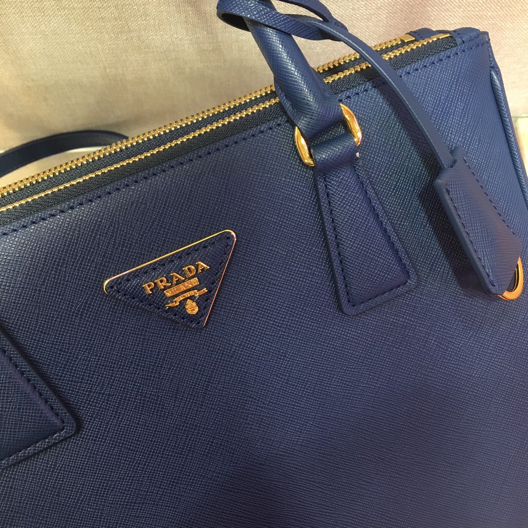 Prada Large Galleria Saffiano Leather Bag Tote Shoulder Bag Navy Blue 1BA274